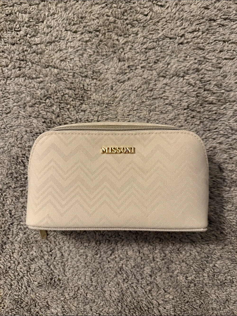 Missoni Neutral Beige Chevron Cosmetic Case with Gold Logo